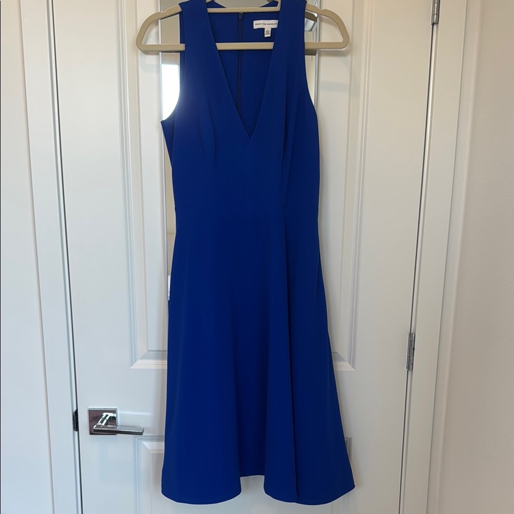 Dress the Population Blue A-Line V-Neck Midi Dress